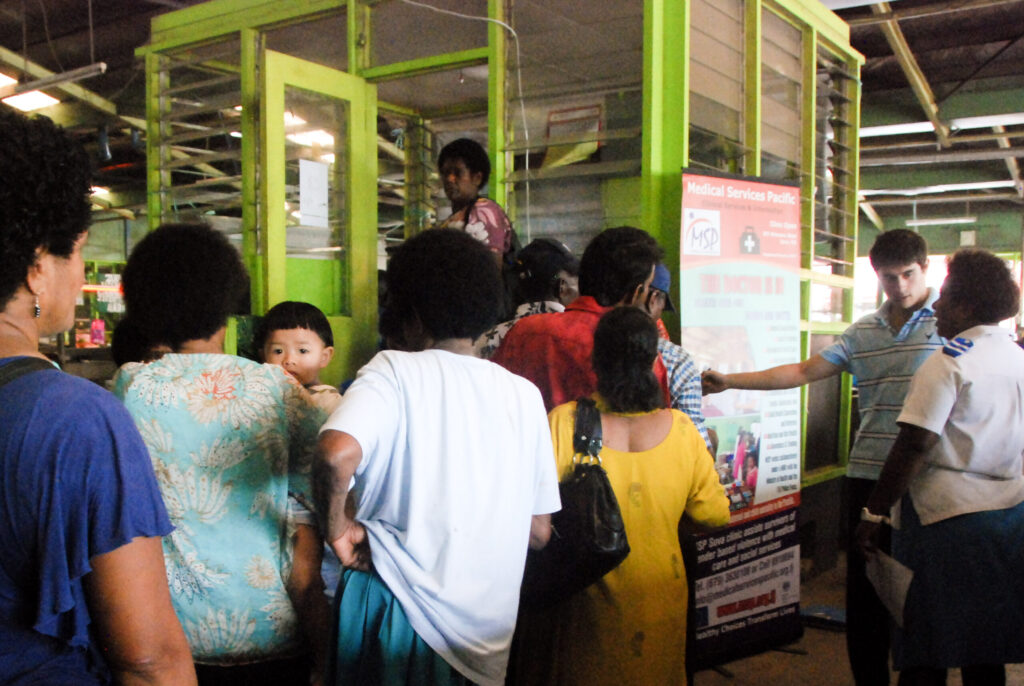 The Doctor is in! Line to see the doctor at the Nadi Market.